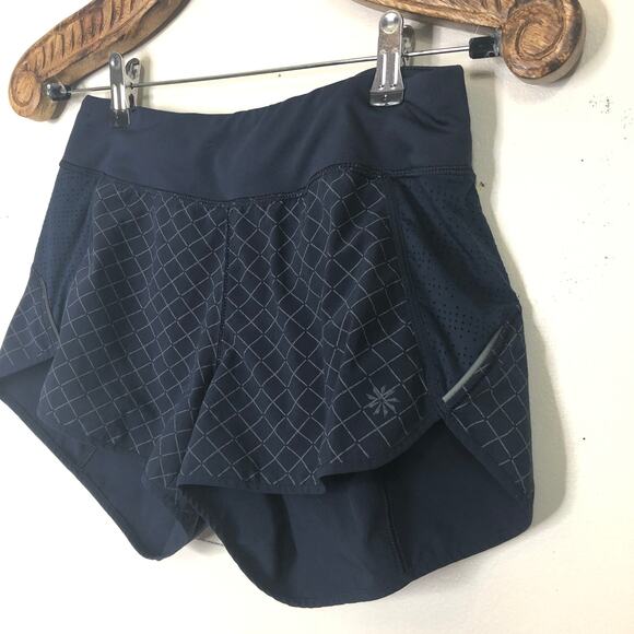 Athleta Shorts Track Running Blue Navy Window Pane Check Pattern Lined xs - Picture 3 of 9